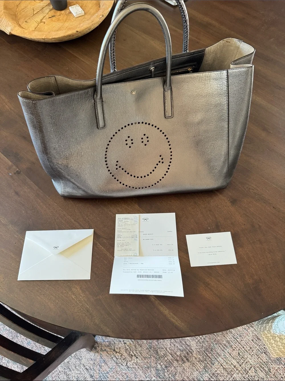 Anya Hindmarch Metallic Silver Perforated Smiley Tote